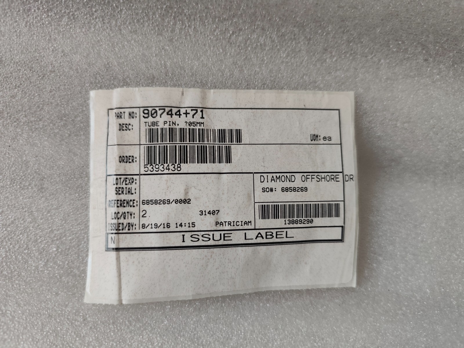 National Oilwell Varco NOV 90744+71 Tube Pin 5mm Z-BACK T6468 OEM Part Lot Of 2
