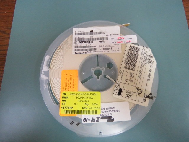 Panasonic ECJ0EC1H180J Qty of 1000 per Lot CAP 18PF 5% 0402 NPO 50V