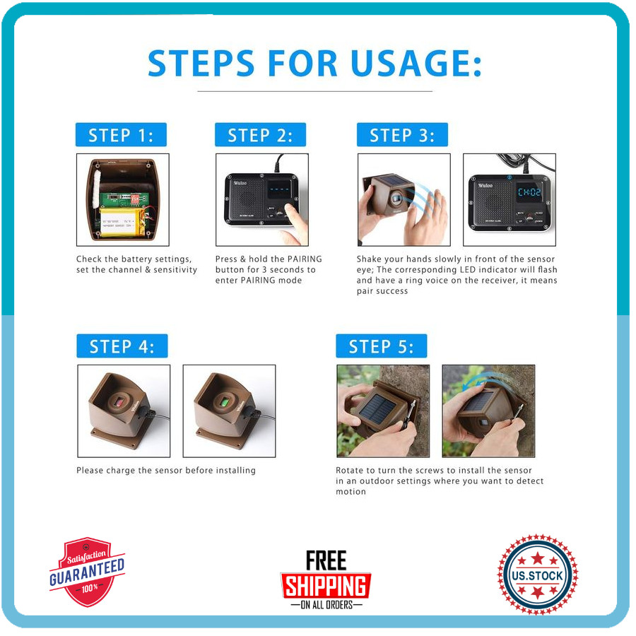 Solar Wireless Driveway Alarm 1800ft Range Rechargeable & Weatherproof