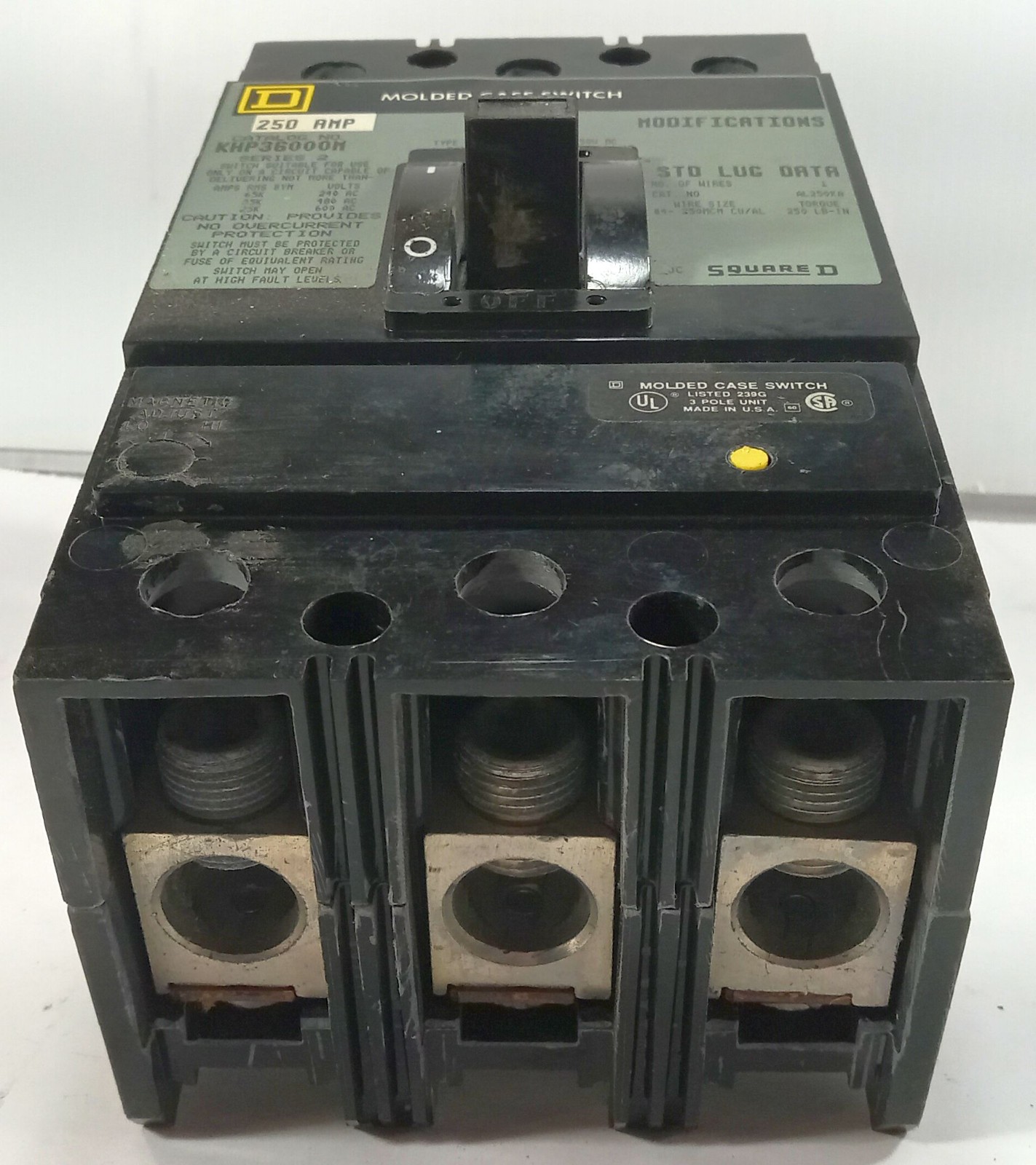 1 USED SQUARE D KHP36000M SERIES 2 250A MOLDED CASE CIRCUIT BREAKER *MAKE OFFER*