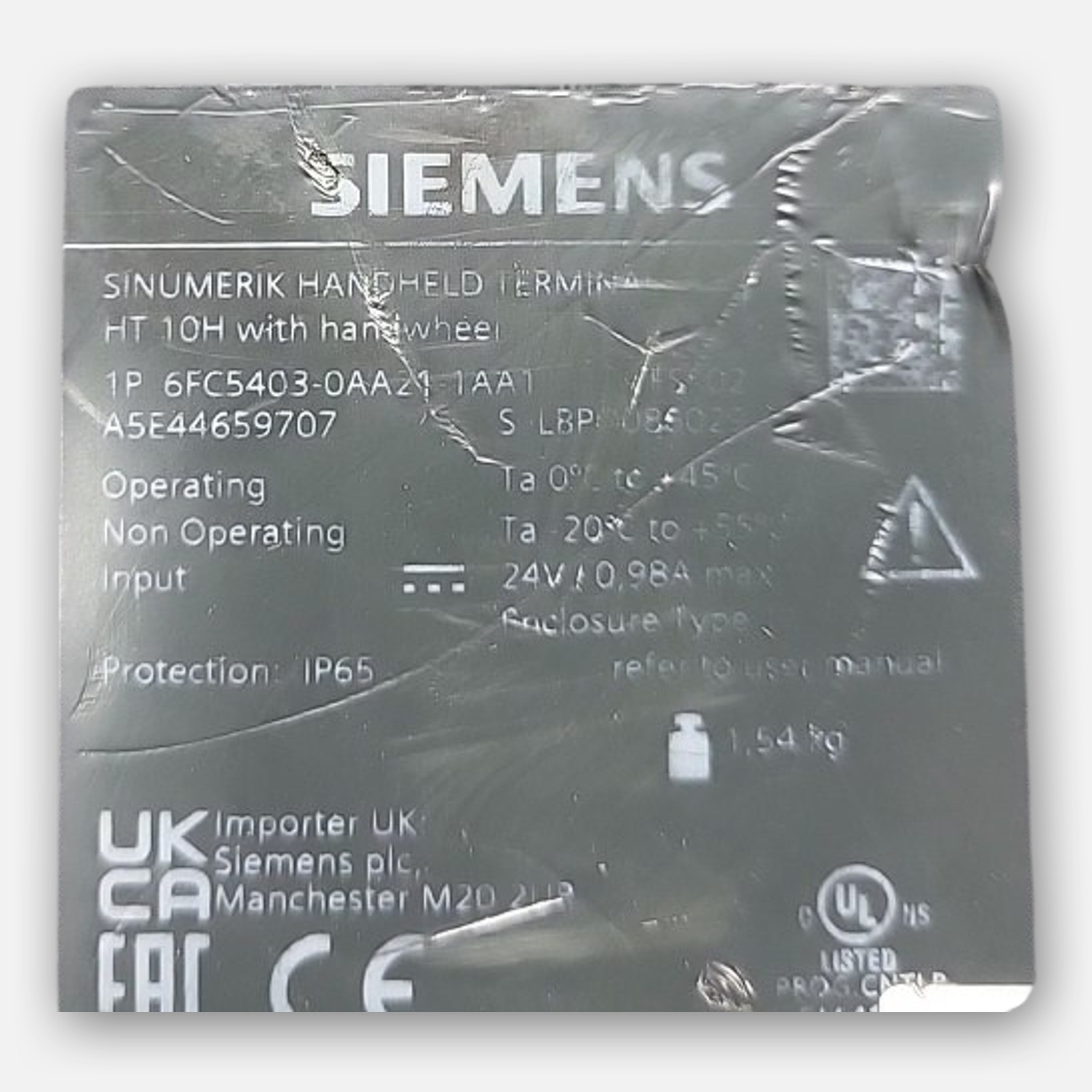 SIEMENS 6FC5403-0AA21-1AA1 SINUMERIK HT 10H HANDHELD TERMINAL 10” 24V 0.98A