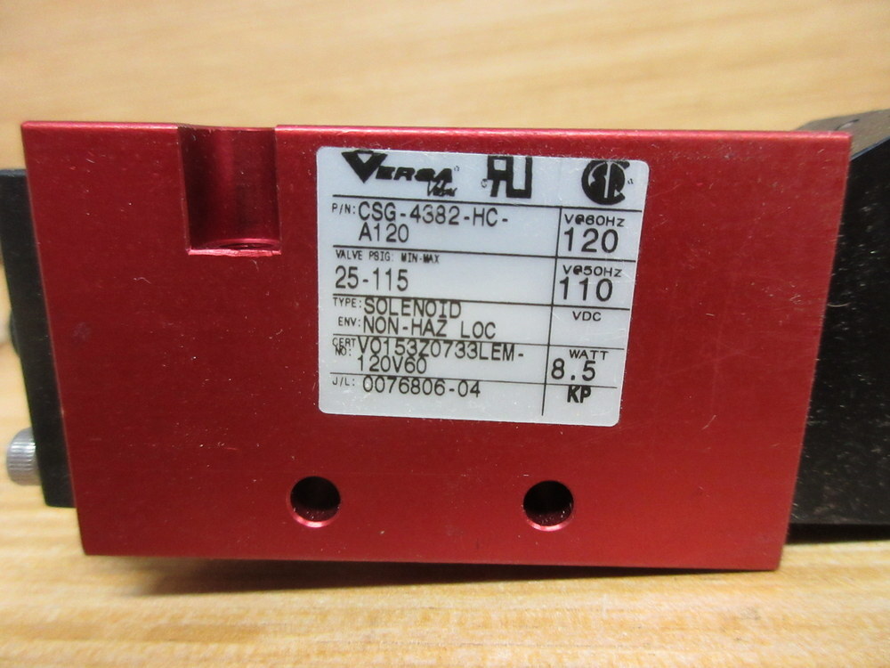 Versa CSG-4382-HC-A120 Solenoid Valve CSG4382HCA120 W/15-17034-16 Coil