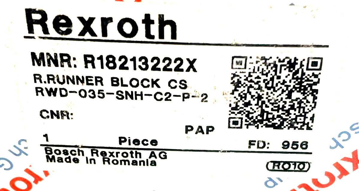 NEW BOSCH REXROTH R18213222X RAIL RUNNER BLOCK RWD-035-SNH-C2-P-2
