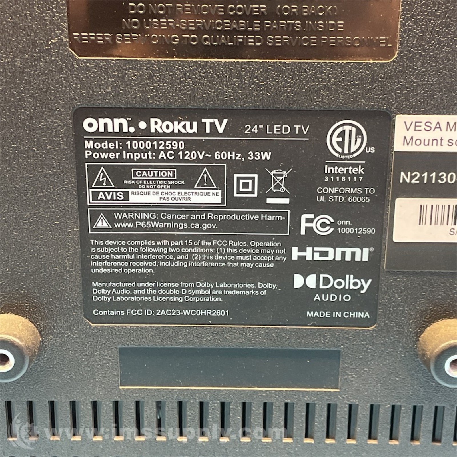 Onn. 100012590 Roku 24 inch 720P LED TV 0730