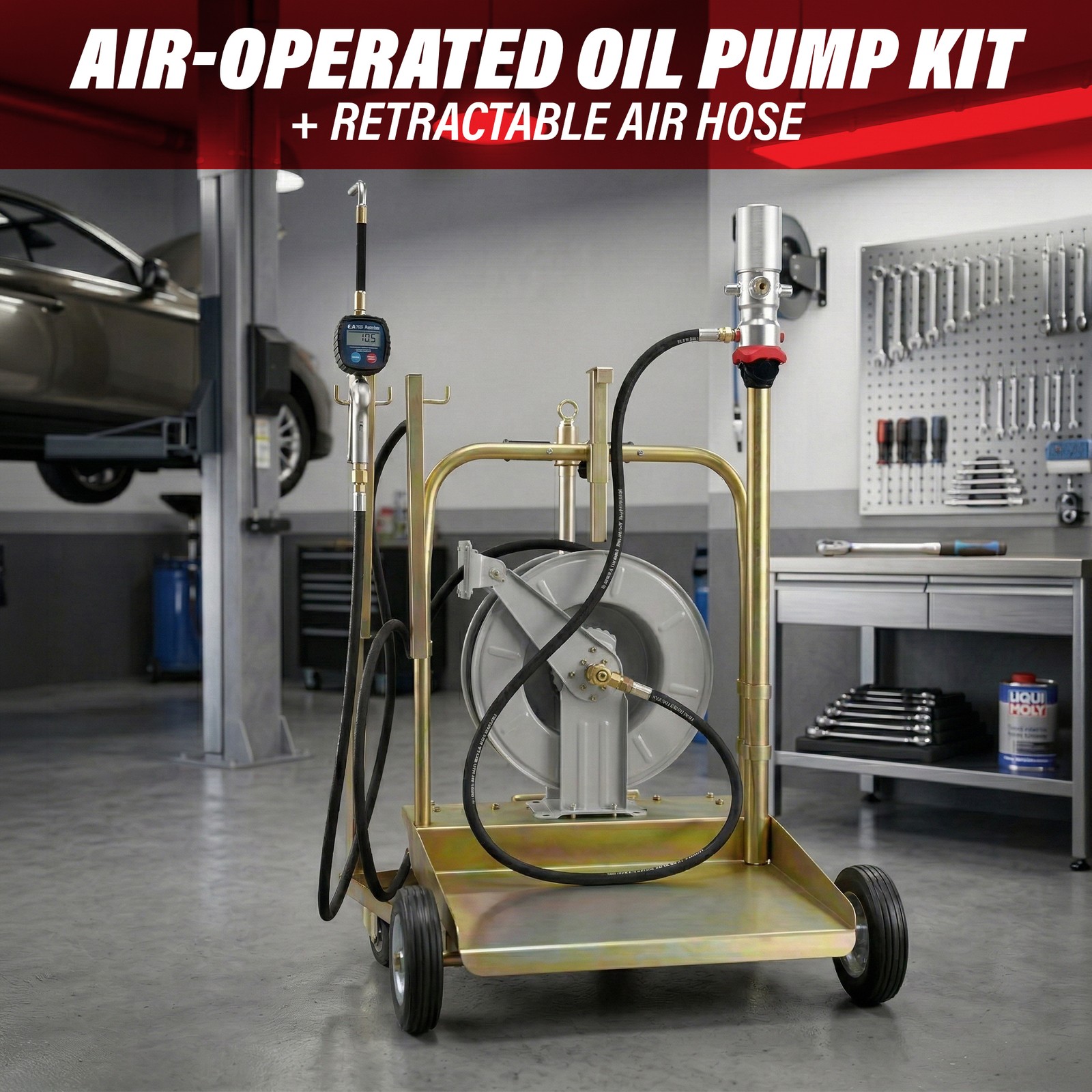 LAUCO Mobile Oil Pump Kit – 3:1 Air Operated Drum Pump for 55 Gallon Barrel
