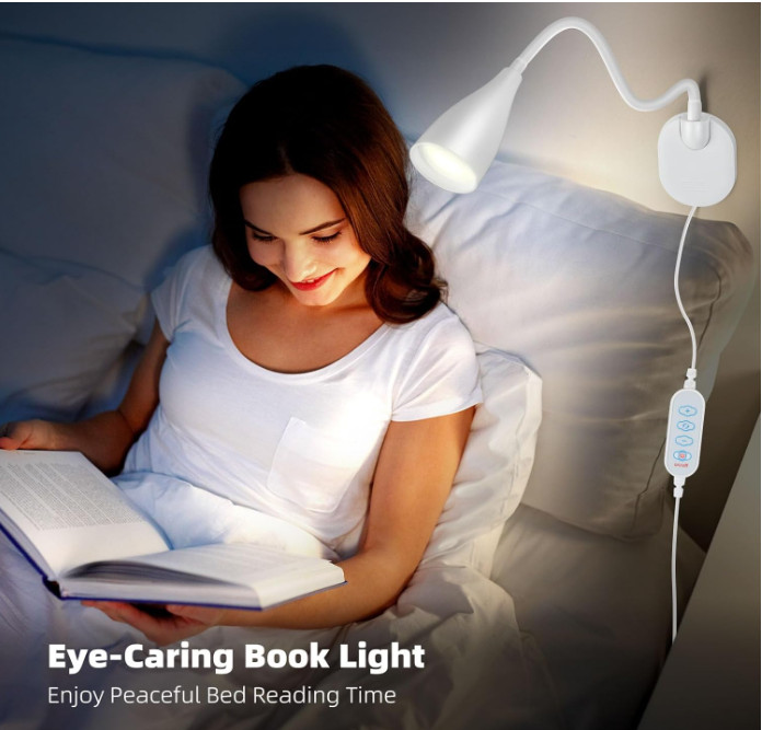 LiFMIRA Wall-Mounted LED Bedside Reading Light with USB Charging Port, 10-Level