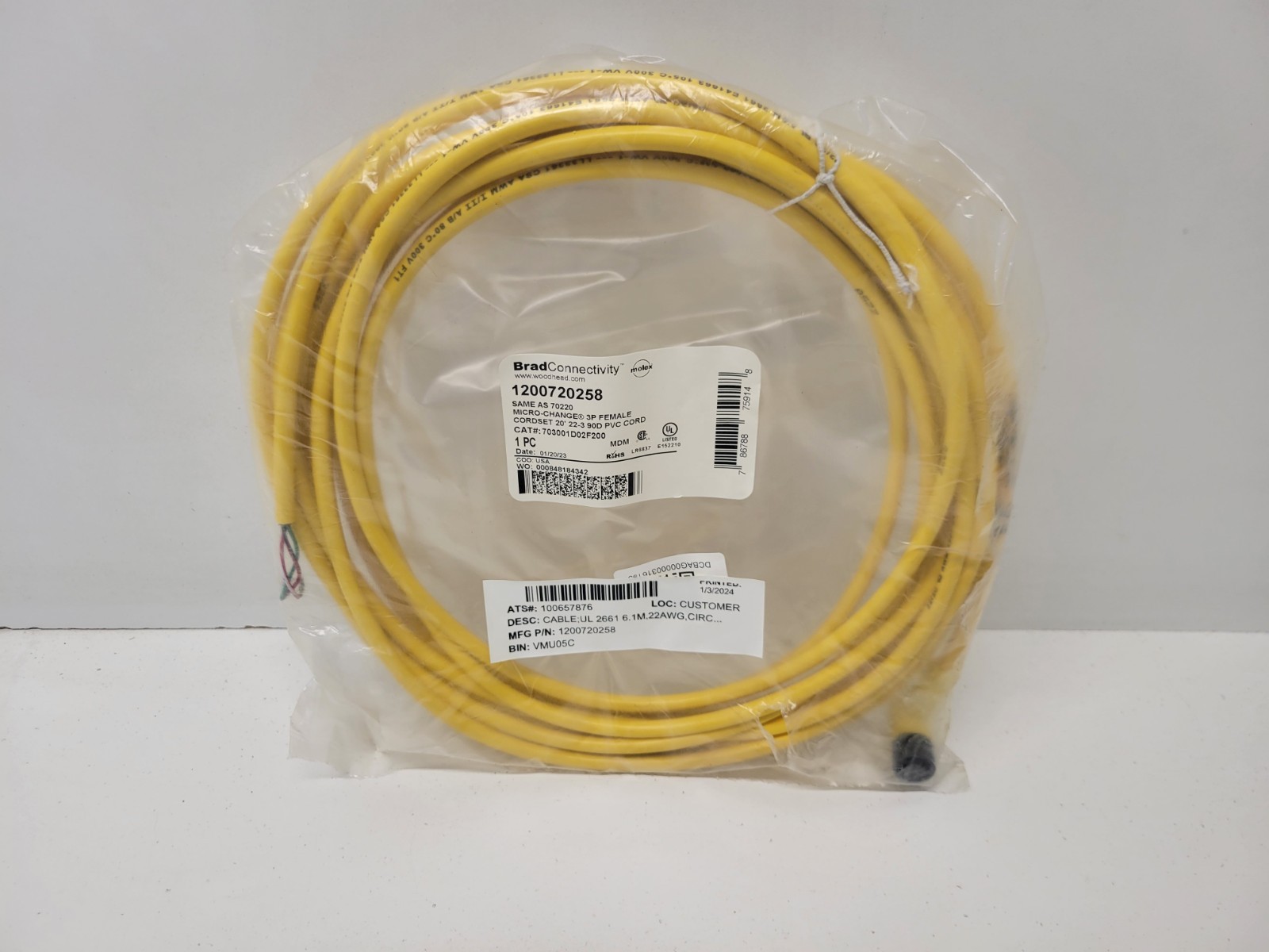 NEW OLD STOCK! BRAD CONNECTIVITY WOODHEAD 3P FEMALE CORDSET 1200720258