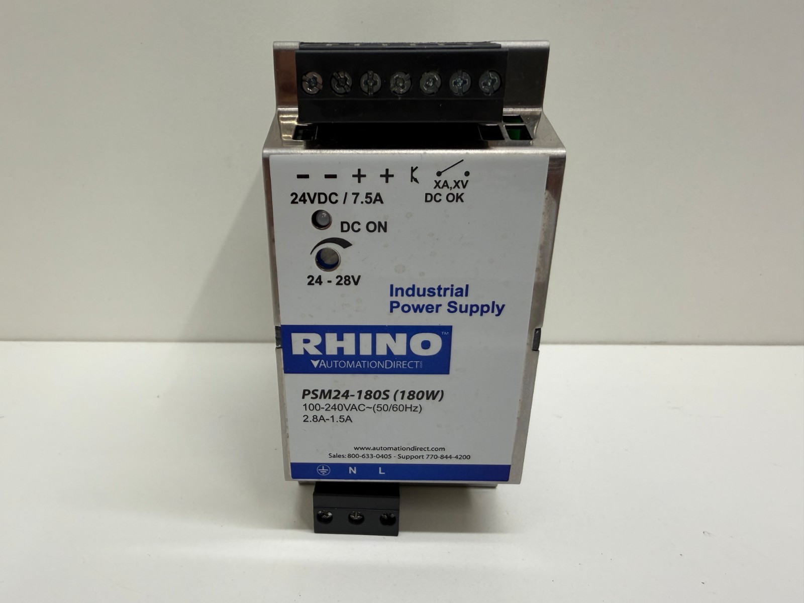 GOOD USED! RHINO 24V 7.5A 120W INDUSTRIAL POWER SUPPLY PSM24-180S