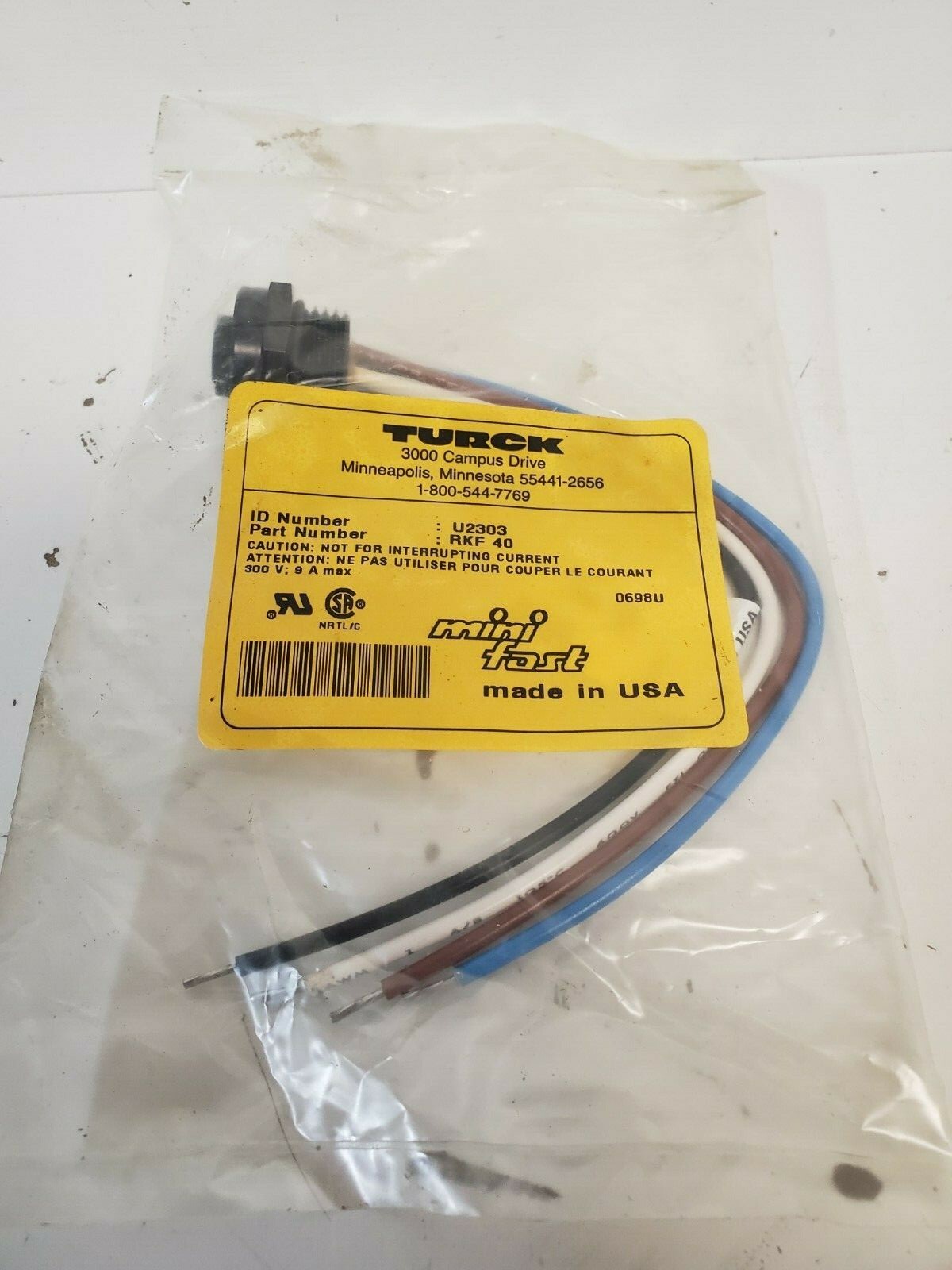 NEW OLD STOCK! TURCK MINI FAST 4-PIN CORD SET U2084-1 RSM 40-2M
