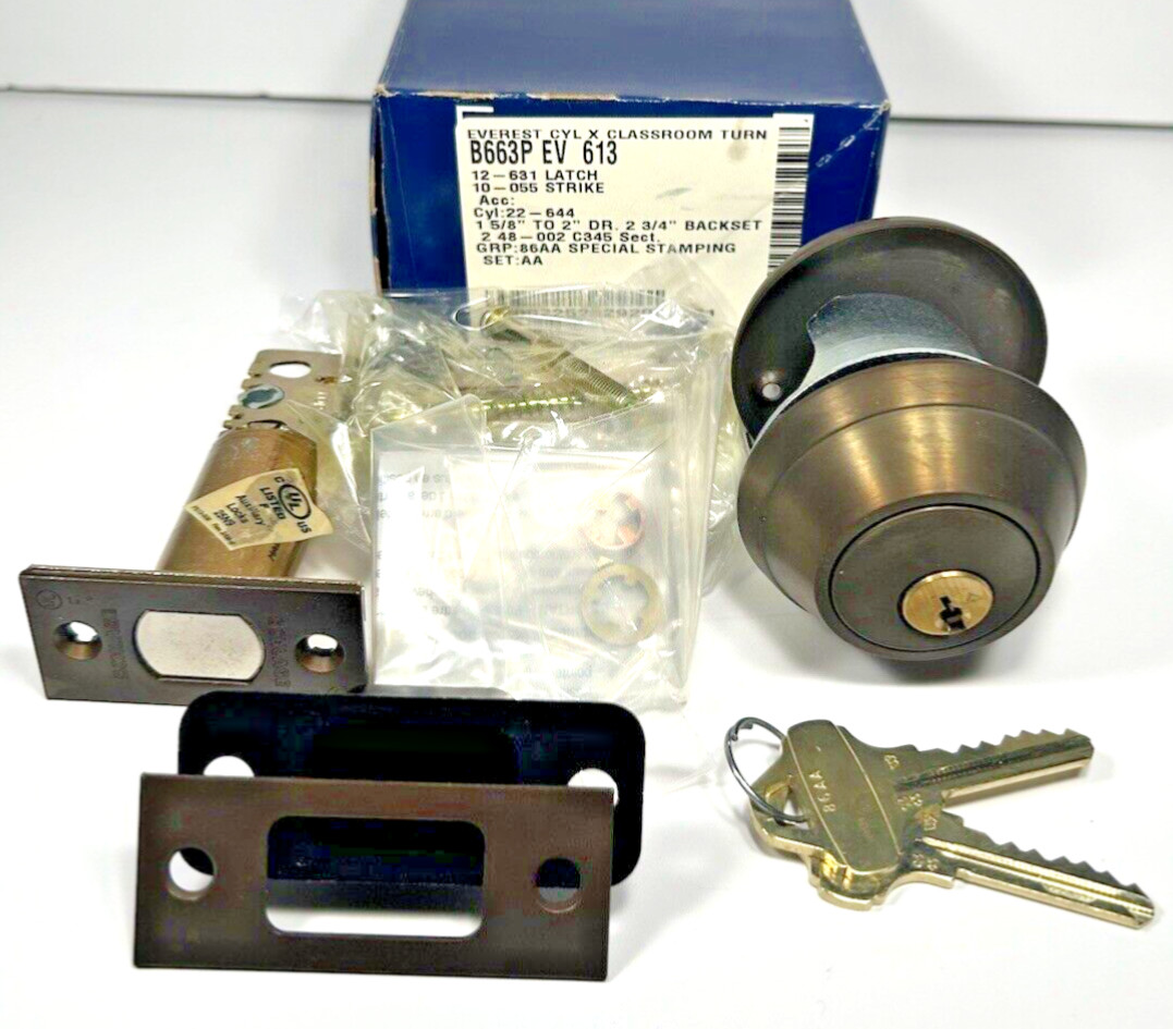SCHLAGE B663P EV 613 Everest CYL X Classroom Turn NOS Bronze