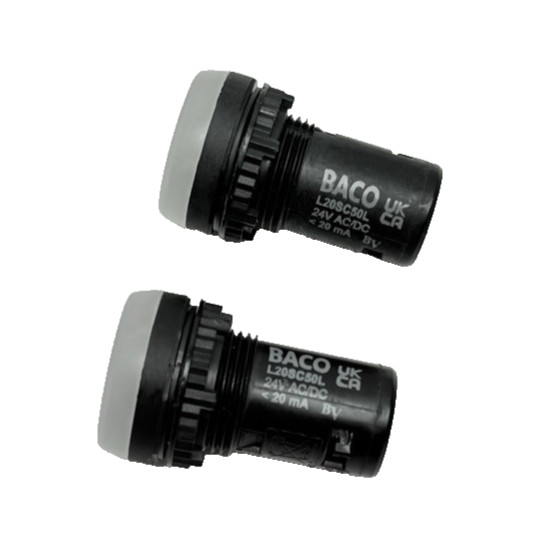 Lot Of 2, L20SC50L BACO Controls, Panel Mount Indicators, 24V, AC/DC