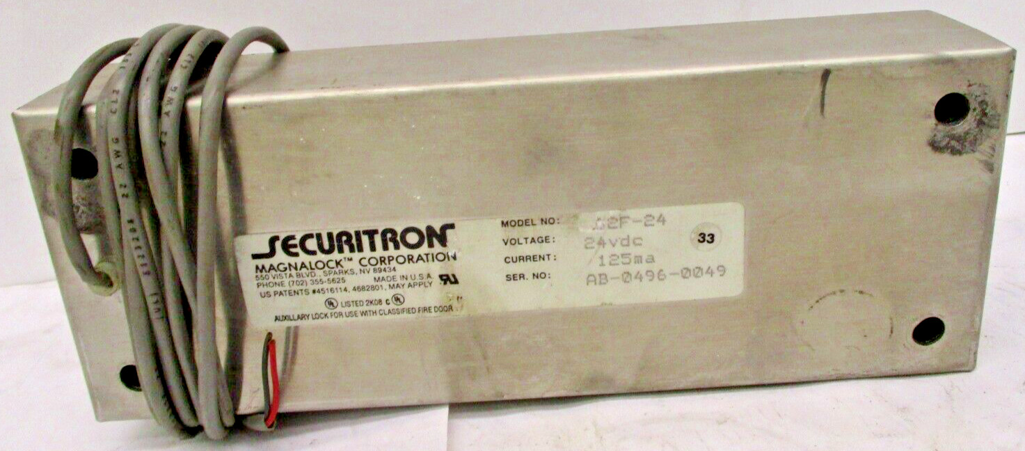 Securitron M62F-24 Magnalock Listed 2K08C Auxiliary Lock 24VDC A5785LR
