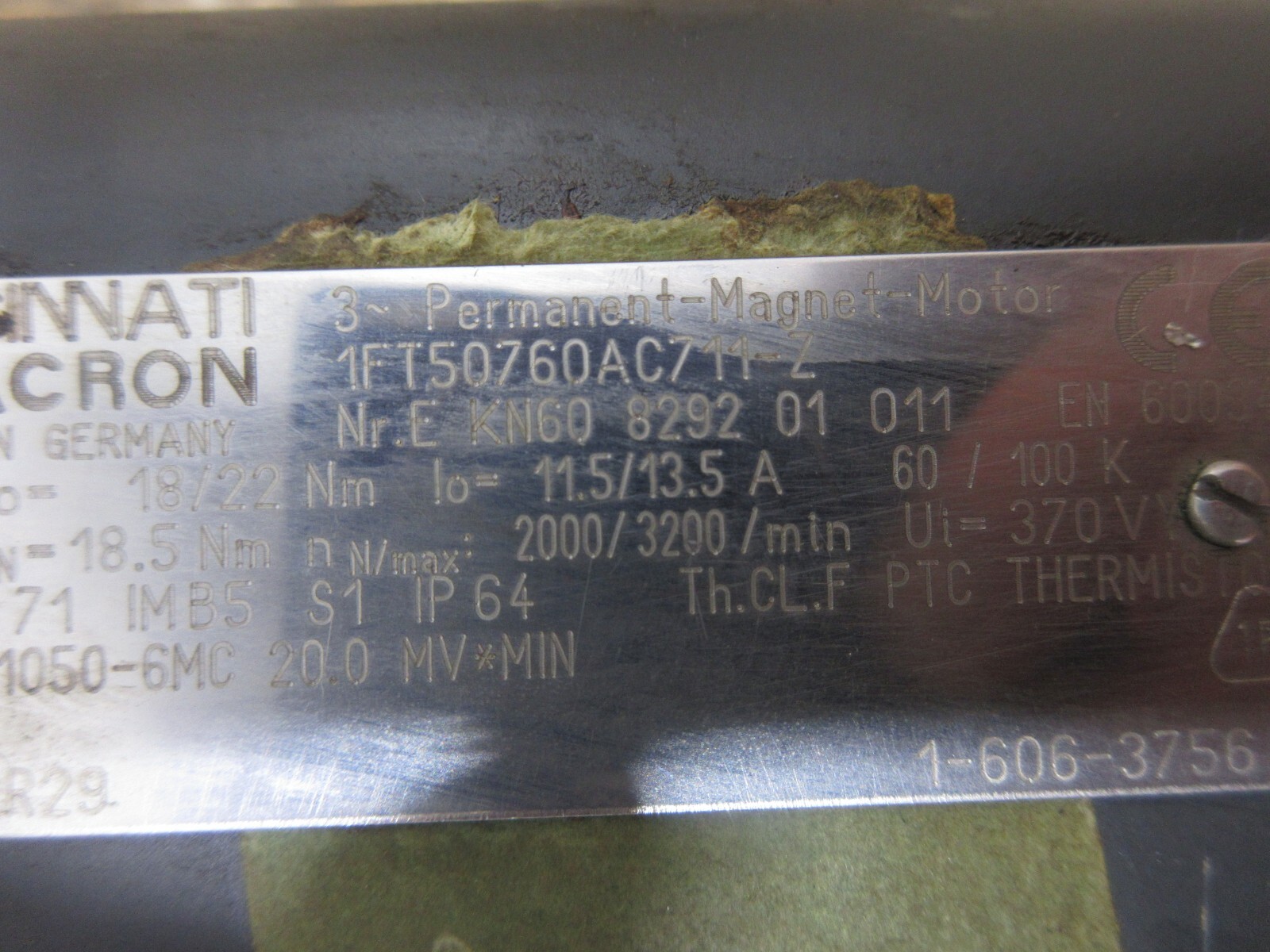 CINCINNATI MILACRON MAGNET MOTOR 1FT50760AC711-Z NR.E KN60 8292 1FT5076-0AC71-1