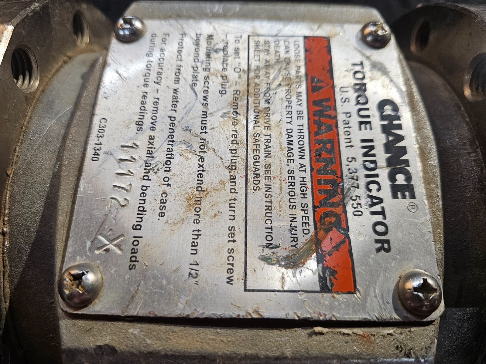 Chance Torque Indicator Analog C303-1340 X1000 *FOR PARTS ONLY/ NOT WORKING*