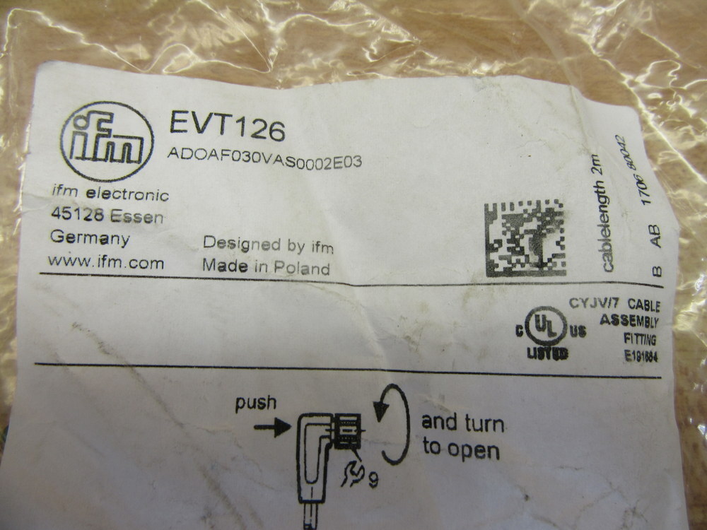 ifm Electronic EVT126 Connecting Cable W/Socket