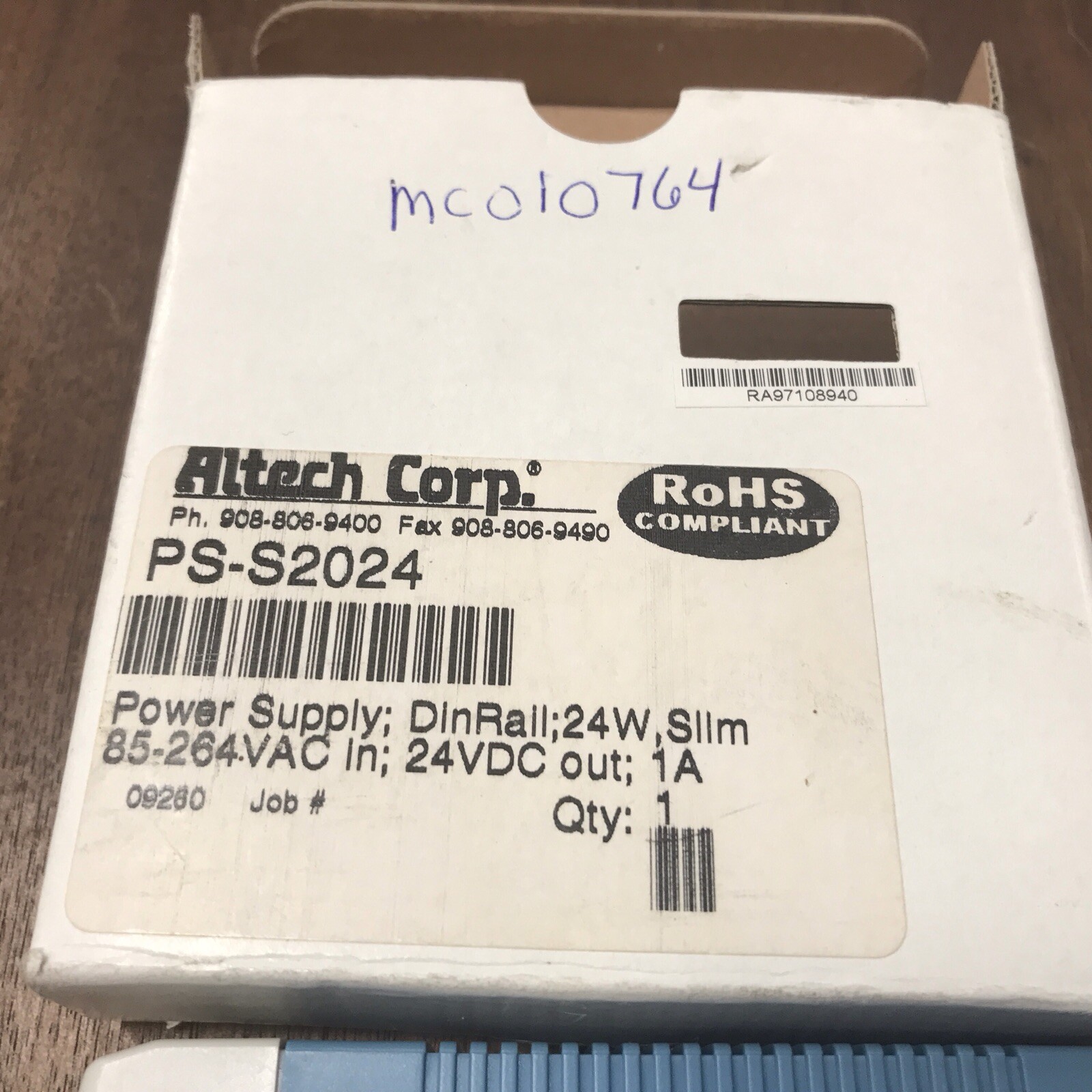 Altech Corp PS-S2024 Adjustable Power Supply DinRail 24W Slim 24VDC Out 1A