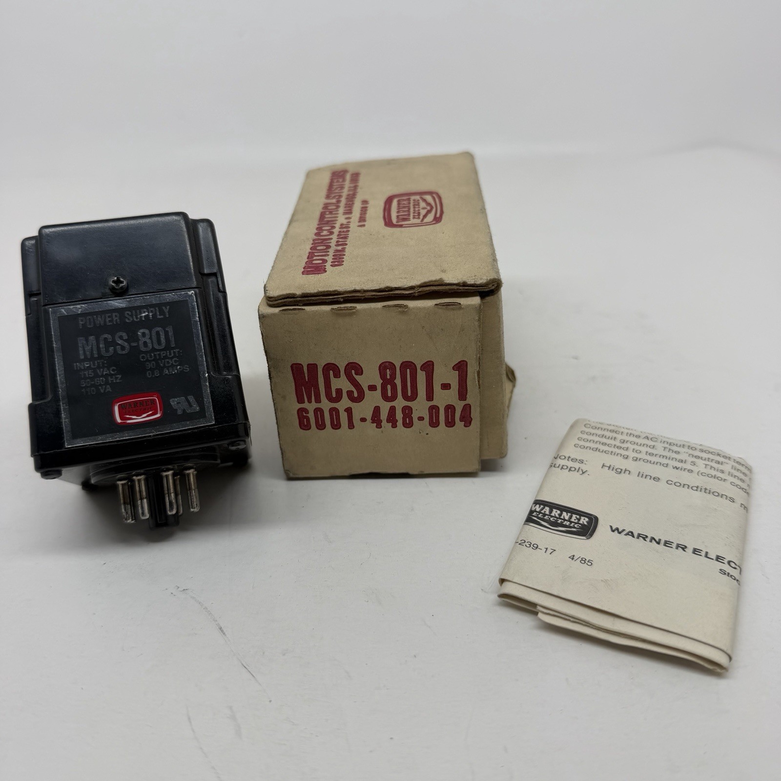 NIB WARNER ELECTRIC .8A 90V OUTPUT POWER SUPPLY MCS-801 NOS 6001-448-004