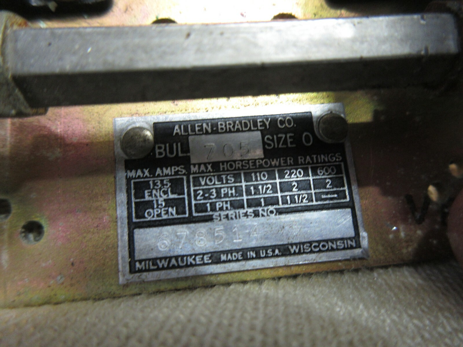 ALLEN BRADLEY MILWAUKEE TRANSFORMER 0A01 110V60CY BUL 705 SIZE 0 ROCKFORD MILL