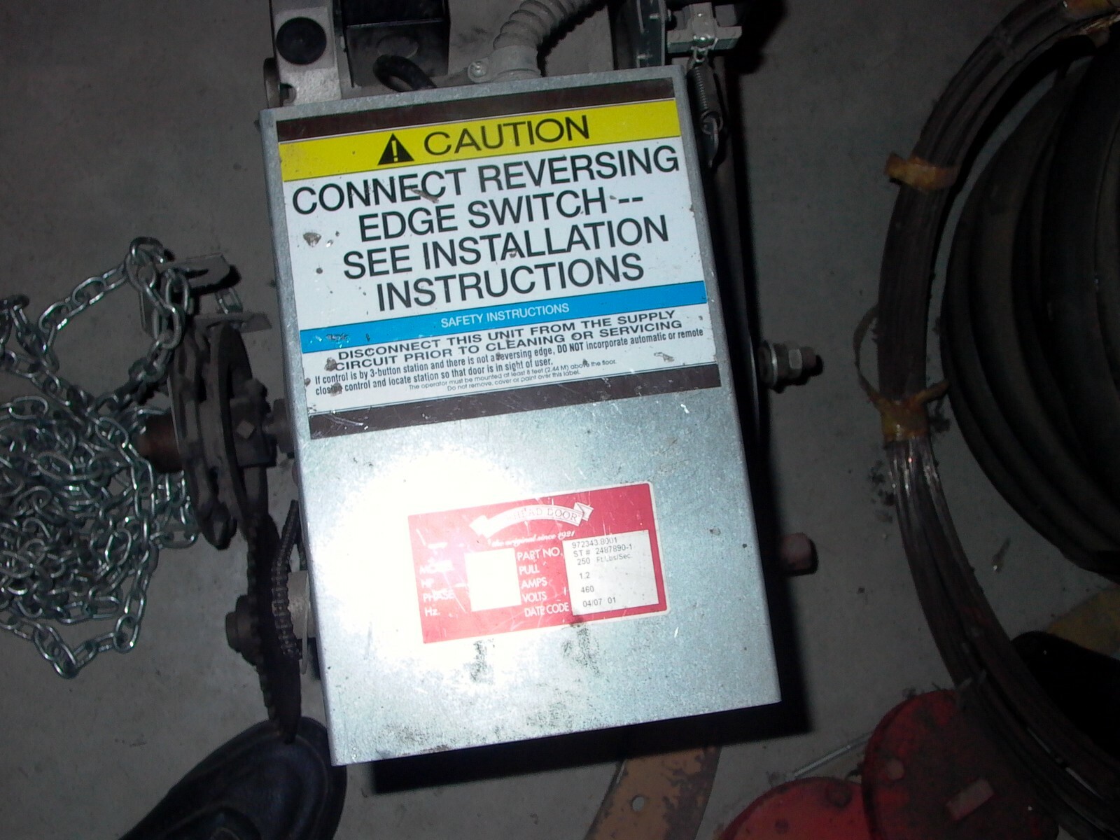 USED OVERHEAD COMMIECIAL DOOR OPNER 3PH 460V 1/2HP RG-523 EMAIL FOR PICK UP