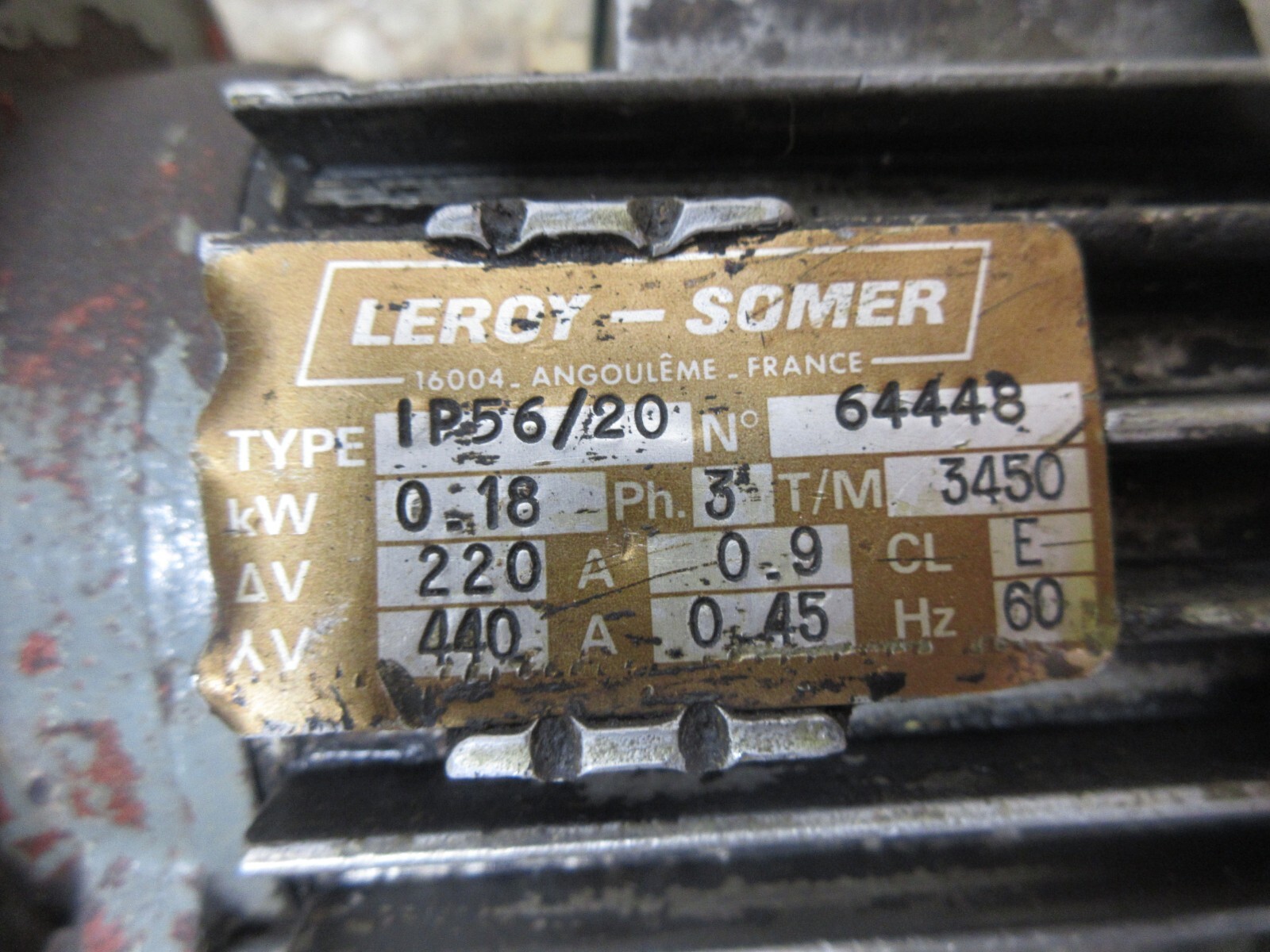 LEROY-SOMER COOLANT PUMP CINCINNATI MILL CNC IP56/20 64448 0.18 PH.3