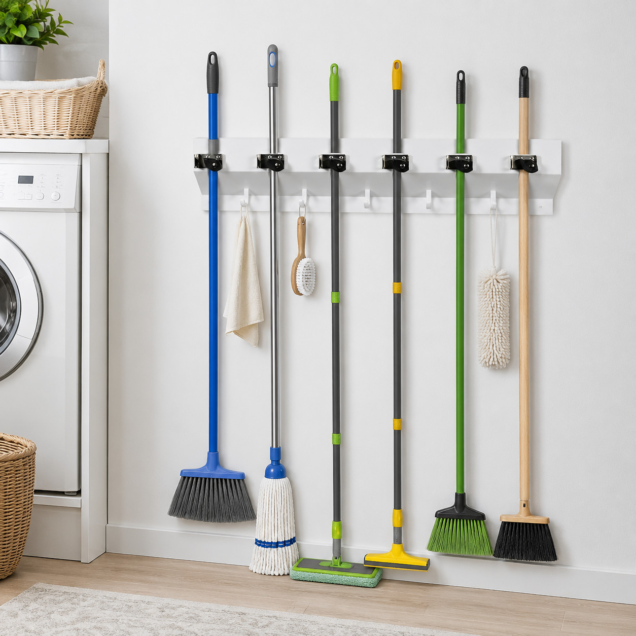 THE CLINCHER 333-6 WHT2 Mop and Broom Holder,34 in L,White 8CK06