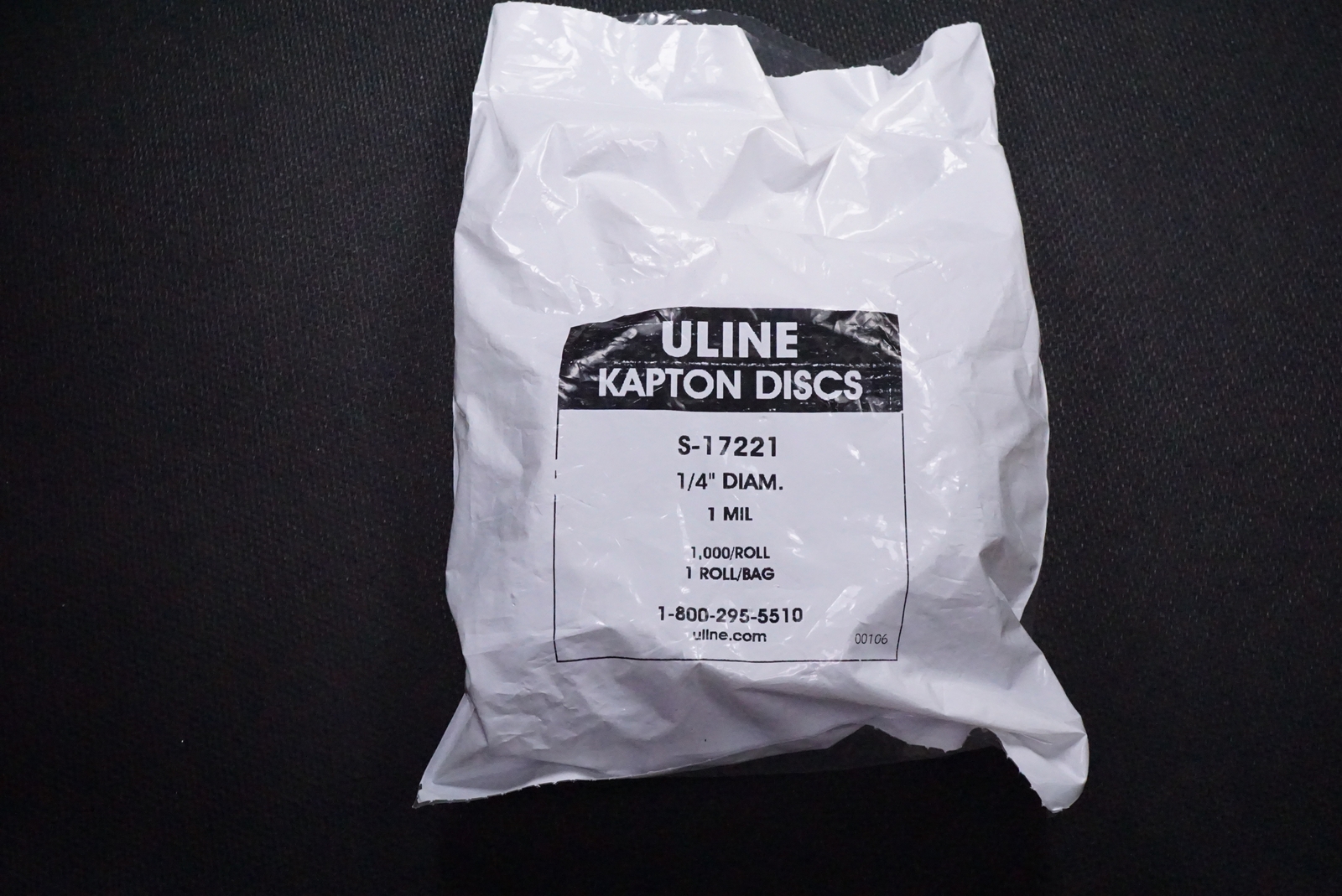 S-17221 ULINE Kapton Discs 1/4″ Diameter 1 Mil Adhesive Backed 1000pc Roll NOS