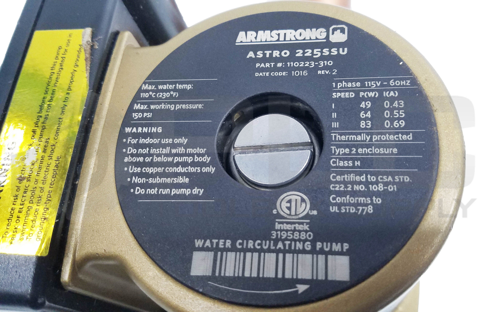 ARMSTRONG 110223-310 WATER CIRCULATING PUMP, 225SSU