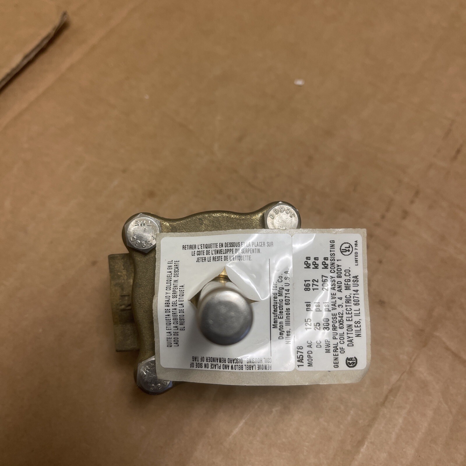 DAYTON 1A578, Solenoid Valve, 2 ways Brass, 3/4″ ports