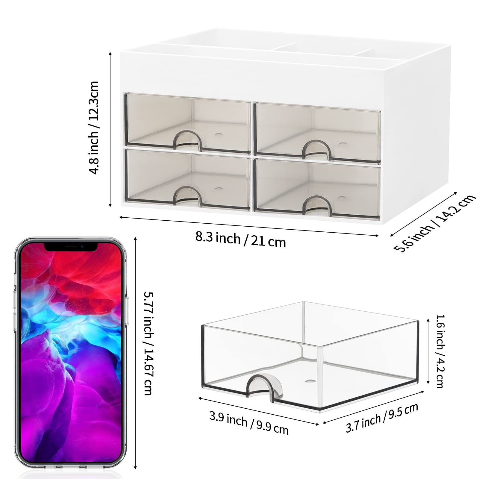 LETURE Desktop Organizer with Drawer, Accessories Stationary White