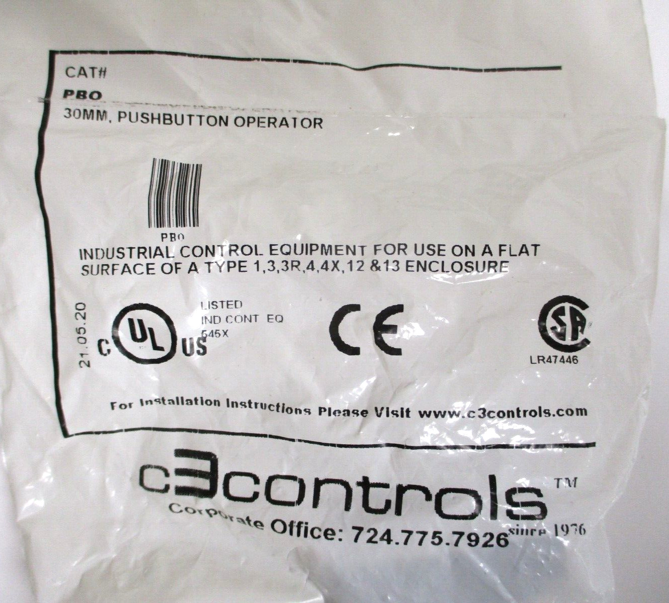 C3 CONTROLS , PBO , 30MM , BLACK PUSHBUTTON OPERATOR , LOT OF 2