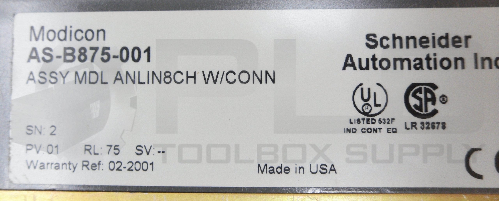 MODICON AS-B875-001 INPUT MODULE 8 CHANNEL