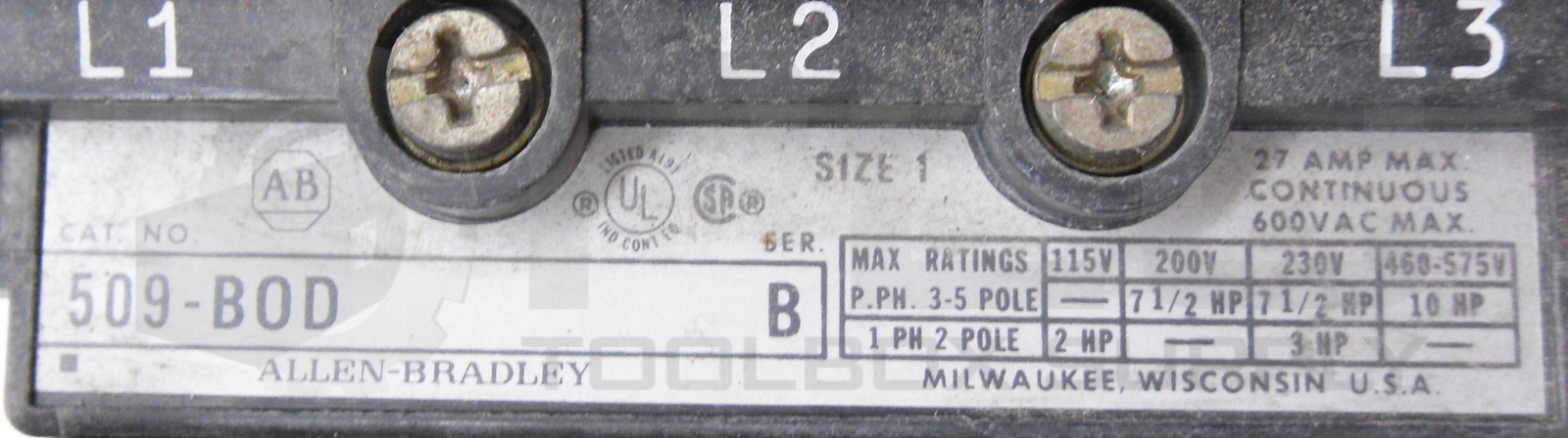 ALLEN BRADLEY 509-B0D /B W/ CB236 W/ 42185-800-01 W/ (3) W32 W/ (2) 595-A /B