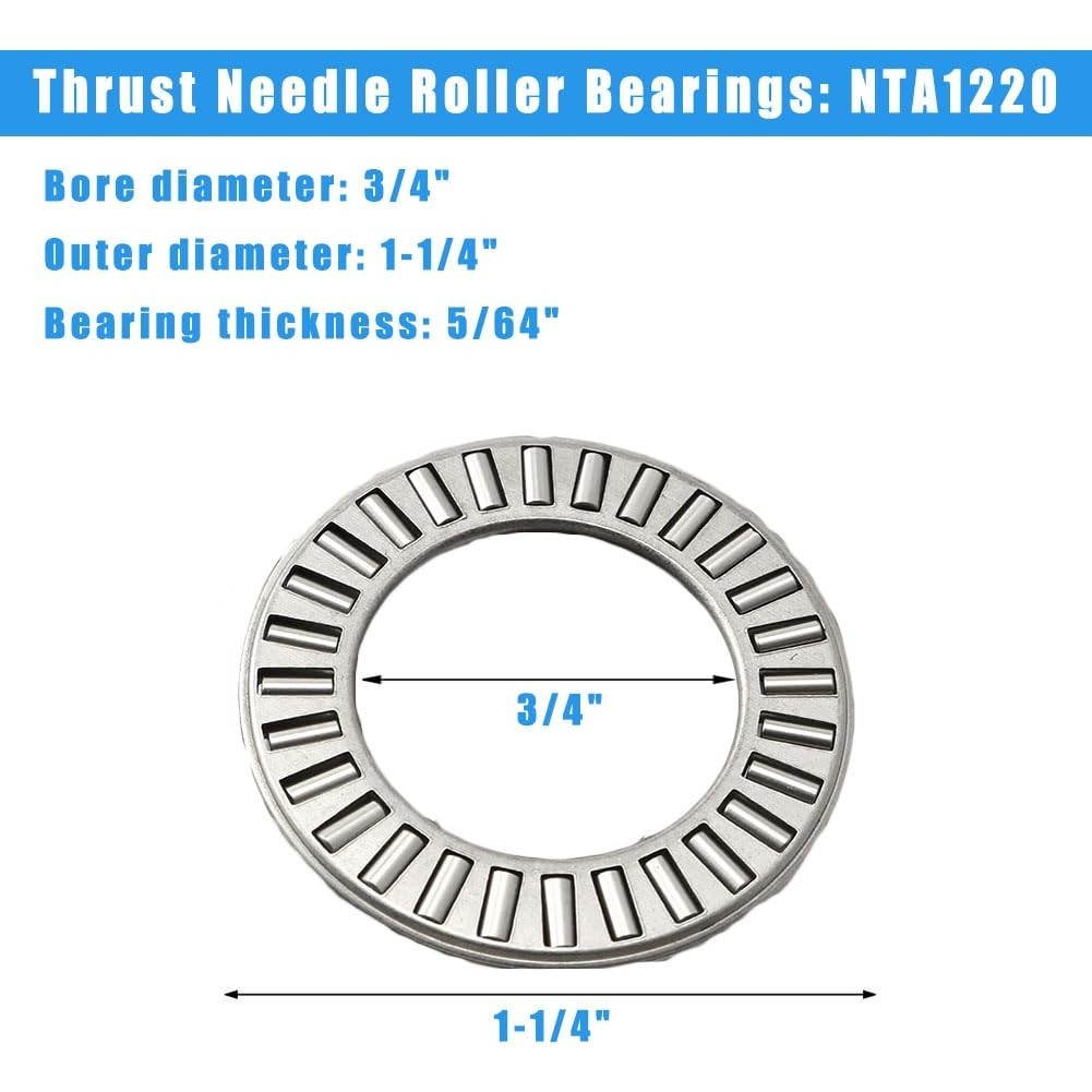 4 Sets NTA1220+2TRA, Thrust Needle Roller Bearings with Two Washers, ID 3/4″, OD