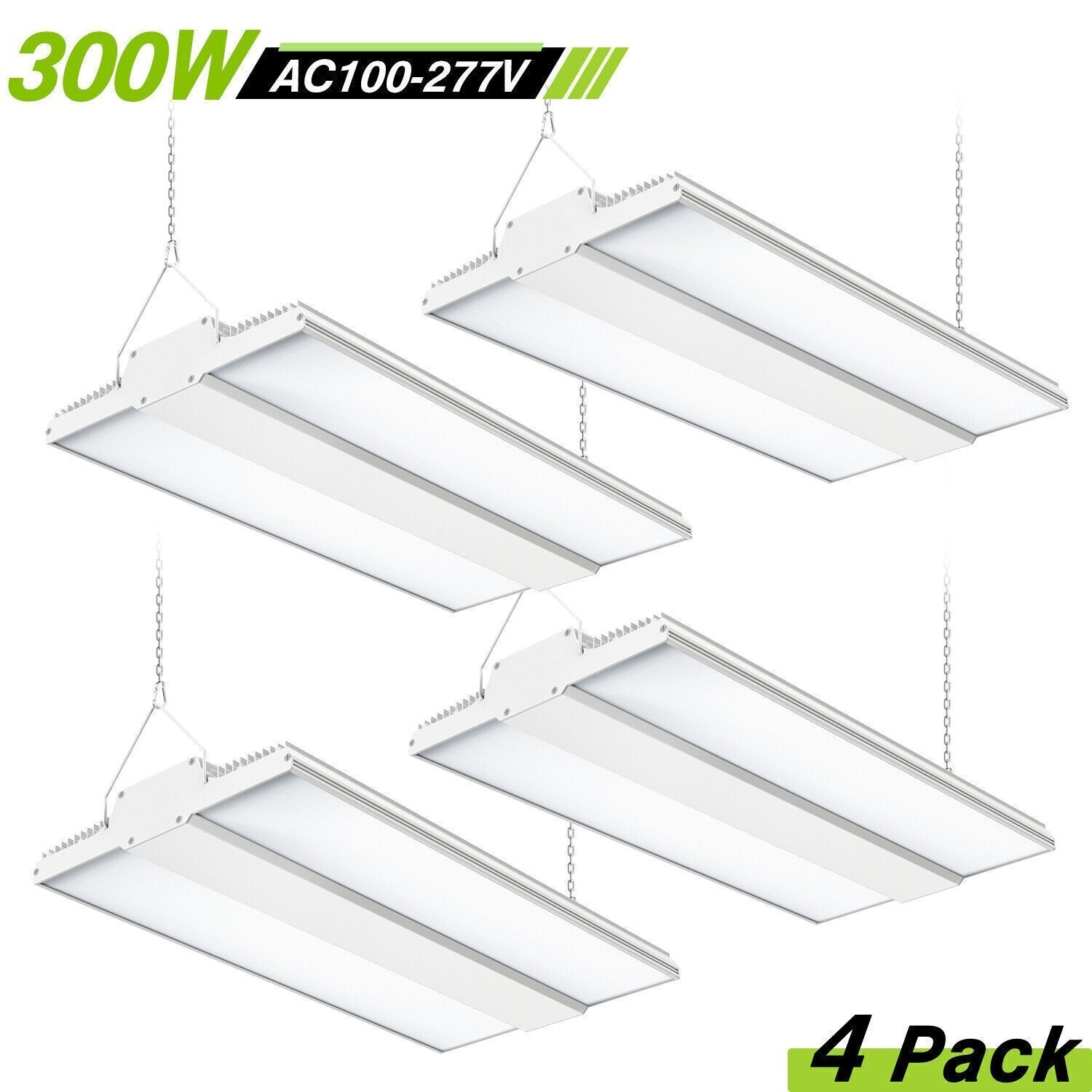 4Pcs 300W Linear LED High Bay Light Commercial Warehouse Garage Fixture 45,000LM