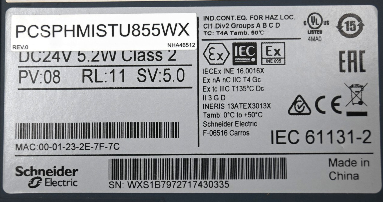 SCHNEIDER ELECTRIC HMIS85W PCSPHMISTU855WX TOUCHSCREEN INTERFACE/TOUCH PANEL