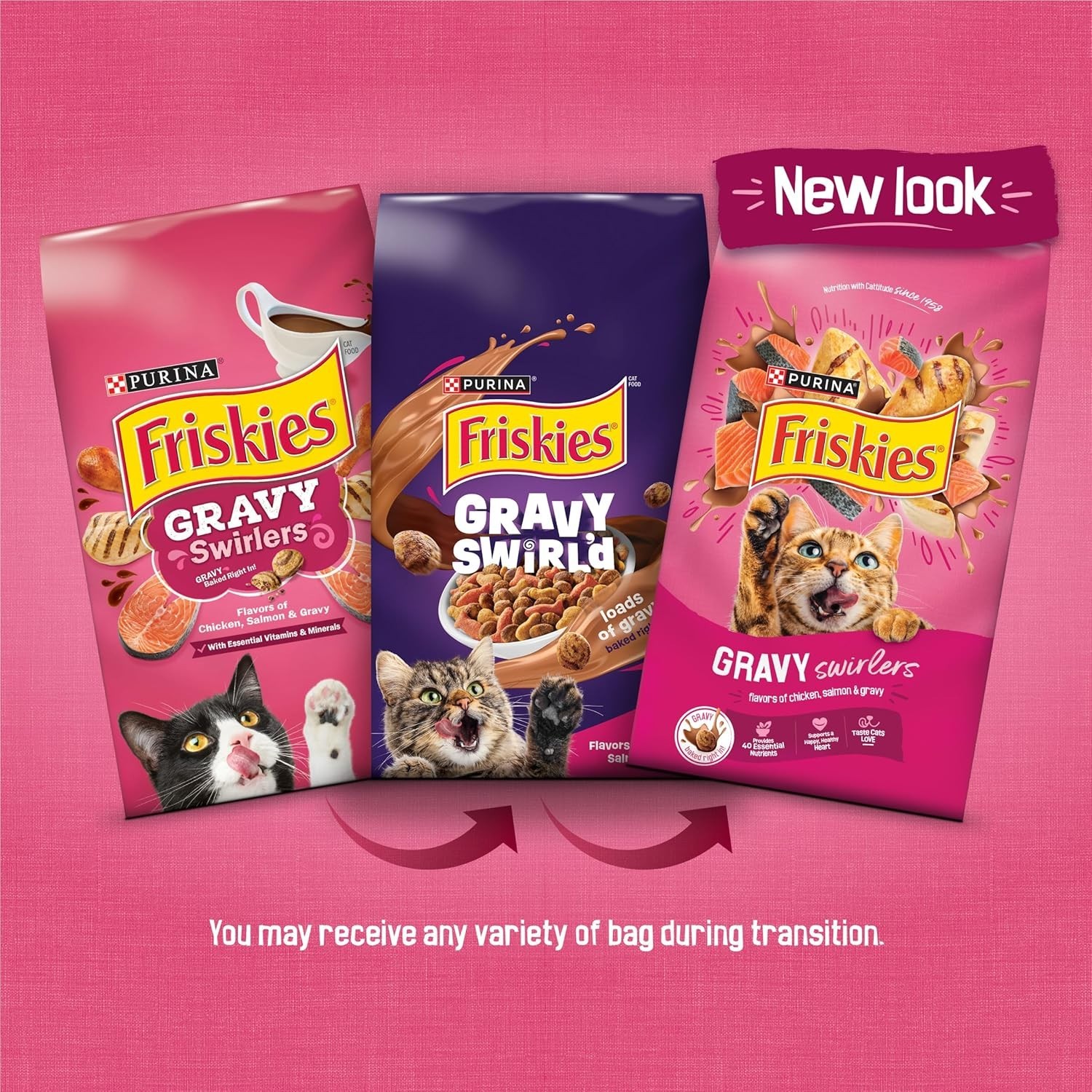 Friskies Gravy Swirlers Chicken & Salmon Flavor Dry Cat Food, 16-lb, 4 PACK