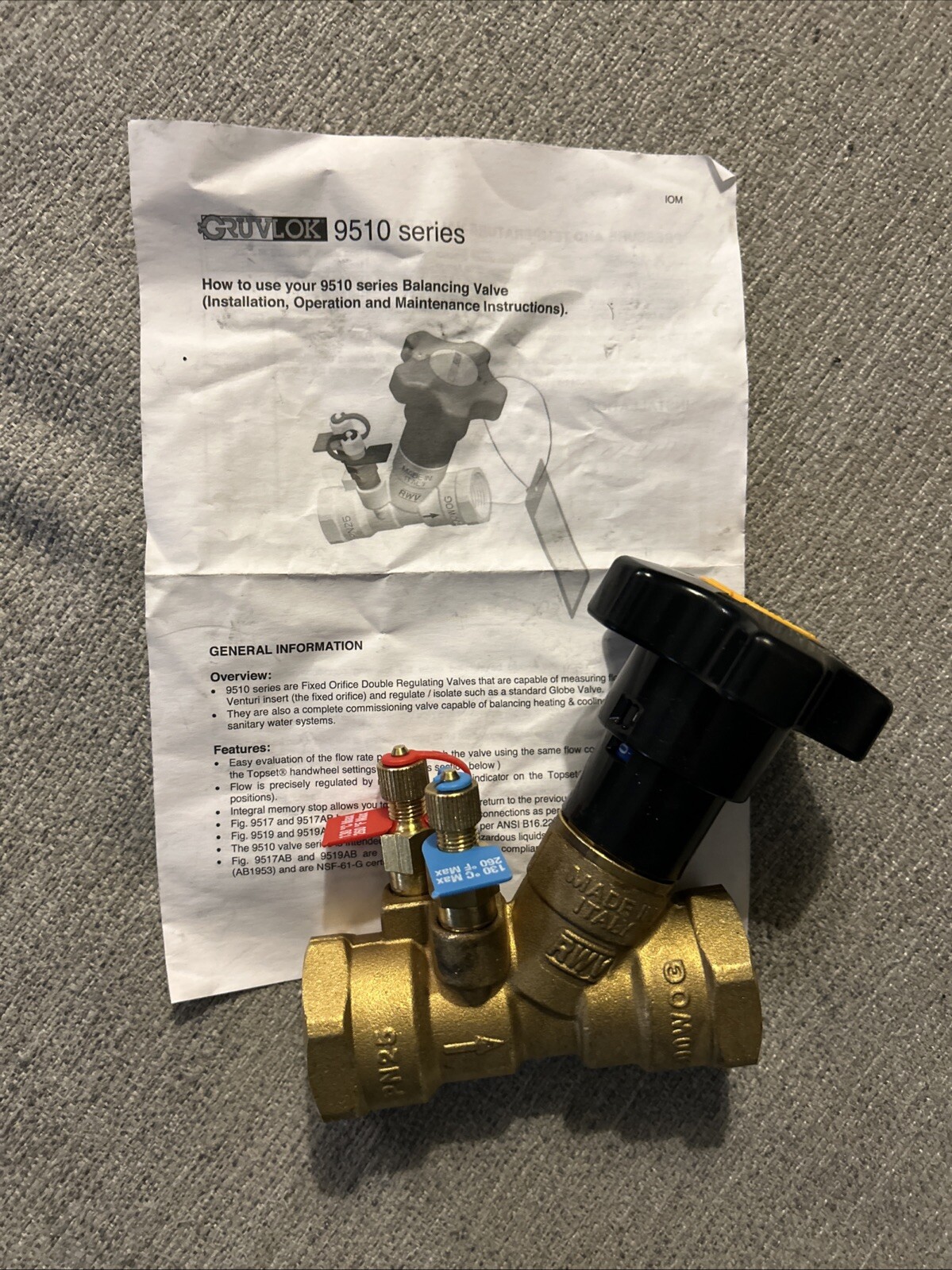 Gruvlok MBV-9510 Series 1 in. Sweat Brass Circuit Balancing Valve NEW /Italy