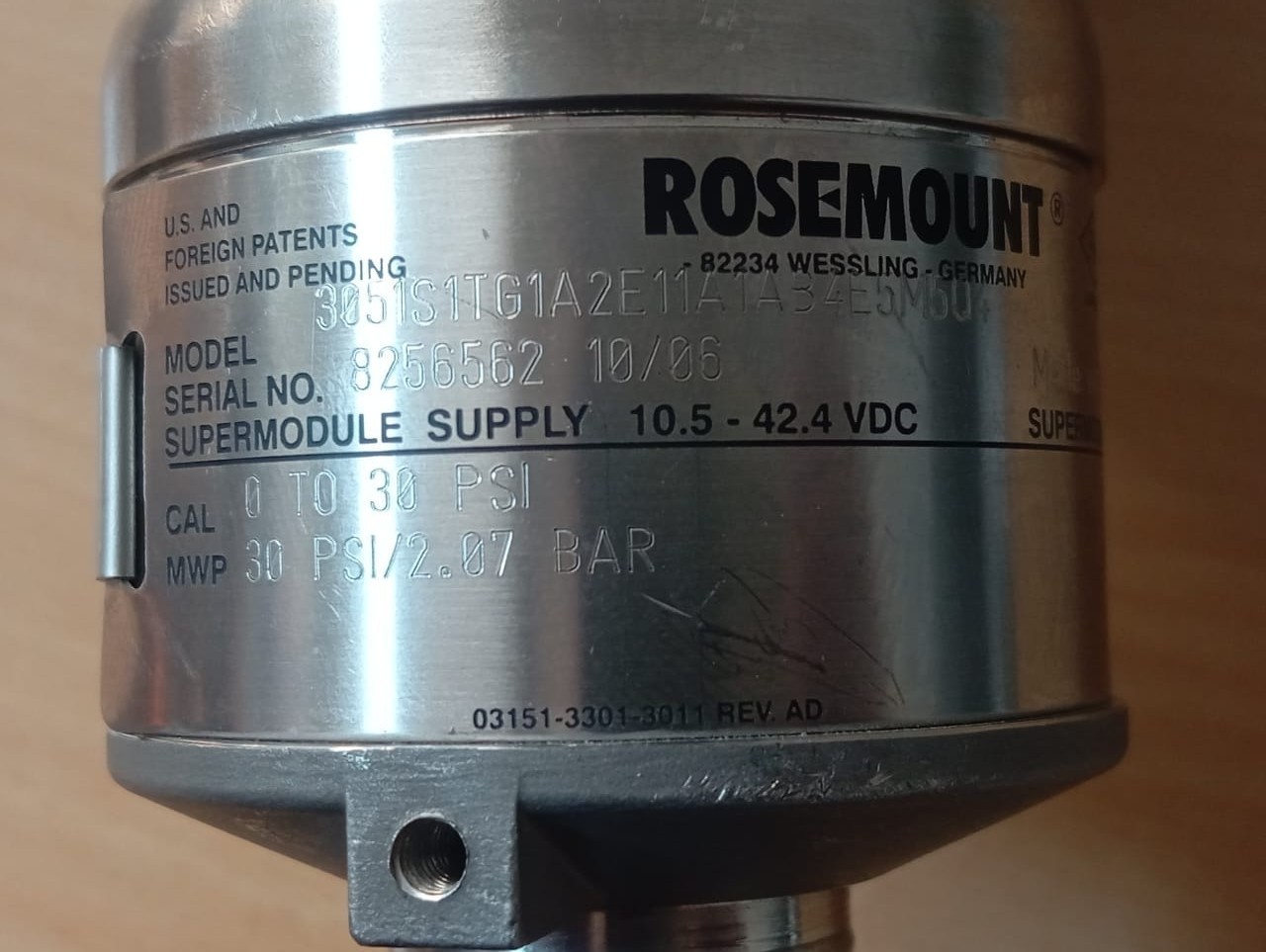 Rosemount / Pressure Transmitter / 300S1AAE5M5 / 3051S / 0-30psi, 30psi/2.07bar
