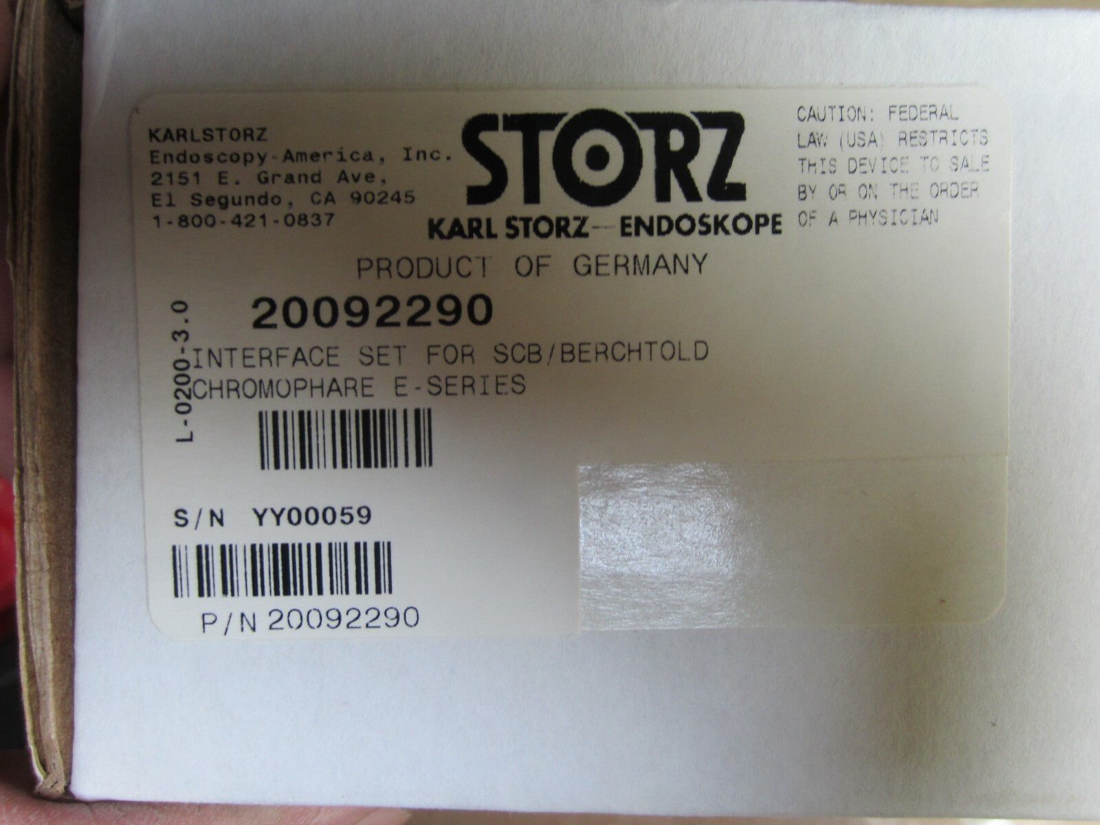 New Karl Storz 20092290 Interface SCB/Berchtold Chromophare E-Series NO CABLE