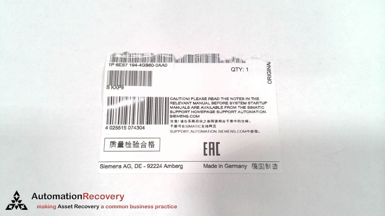 SIEMENS 6ES7194-4GB60-0AA0, SIMATIC BROAD VERSION MODULE RACK, 1000 MM, #272004