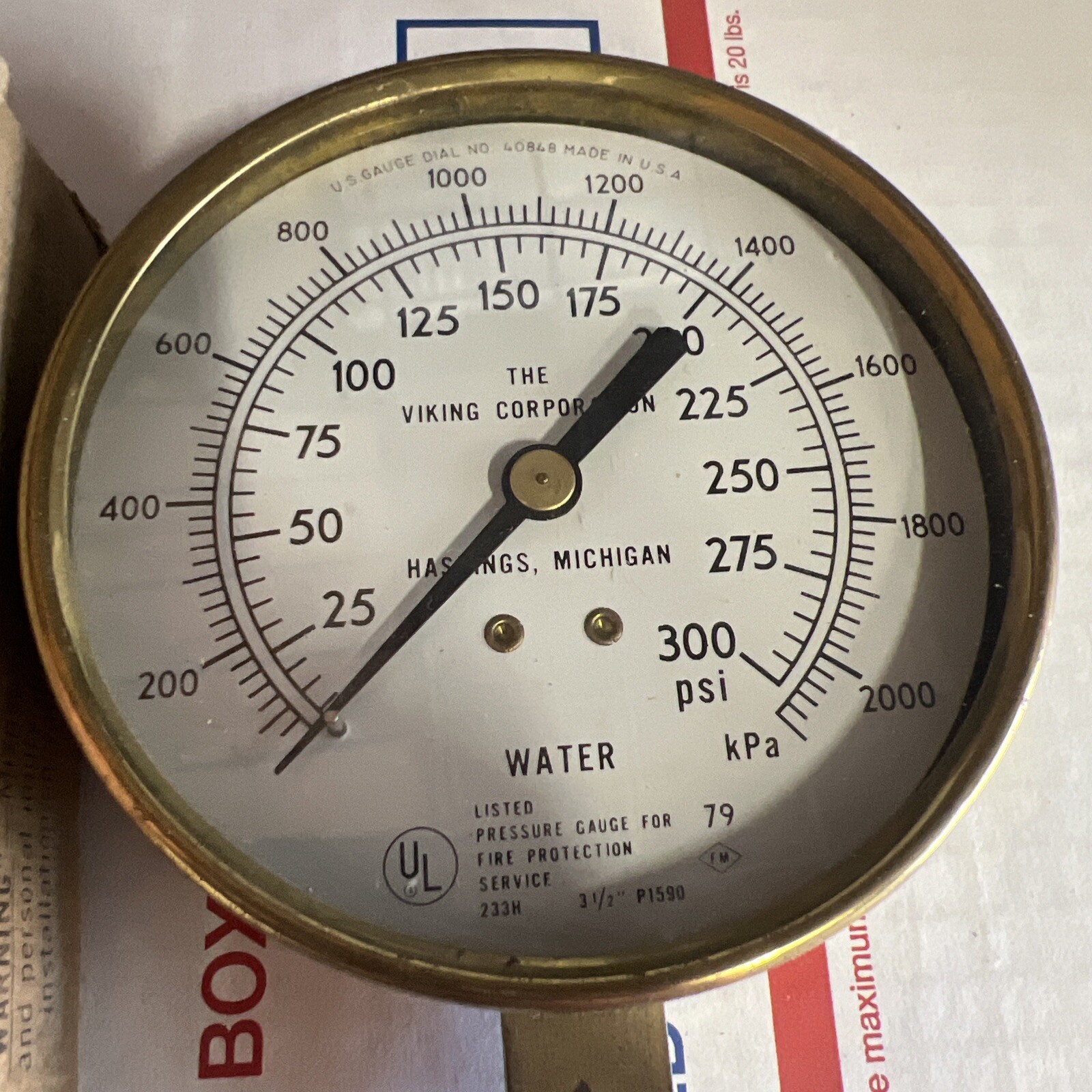 Viking Corp Water SPI Gauge 25-300 Psi 233H P1590 *FREE SHIPPING*