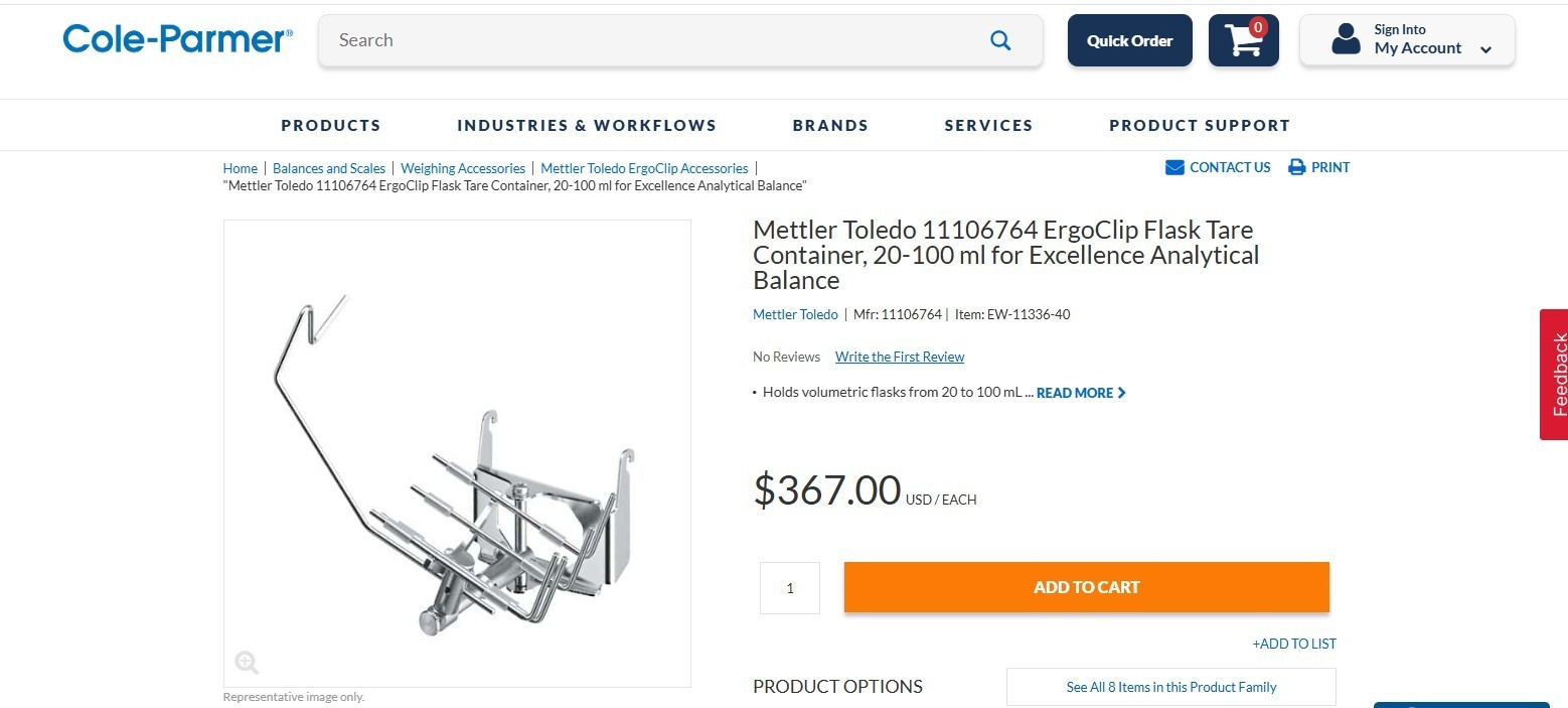 Mettler Toledo 11106764 ErgoClip Flask Holder 20-100 mL XP XS XA Balance