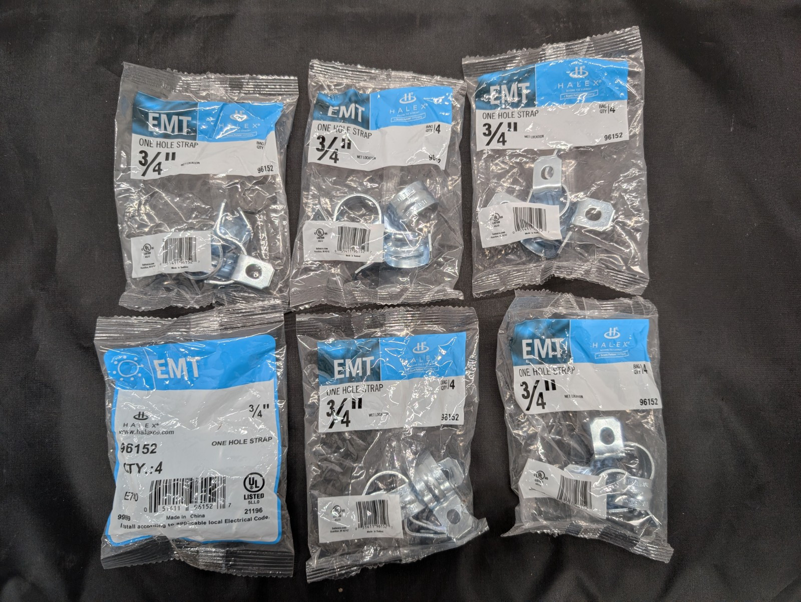 Lot 6 Bags Halex 96152 3/4″ EMT One-Hole Strap 4 In Ea Bag Total 24