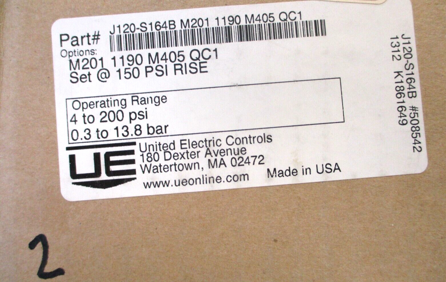 UNITED ELECTRIC CONTROLS, J120S164BM2011190M405QC1, SWITCH-TRANSMITTER,