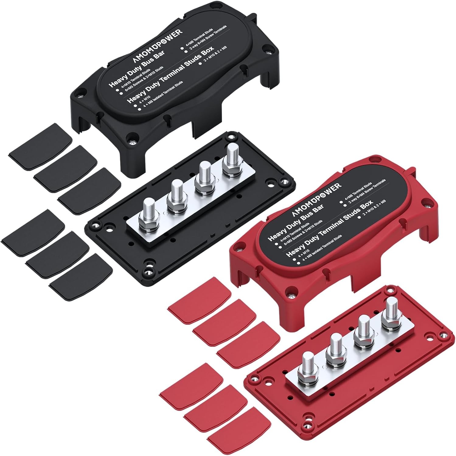 2Pcs 300A Busbar 12-48V DC Heavy Duty Copper Power Distribution Black&Red