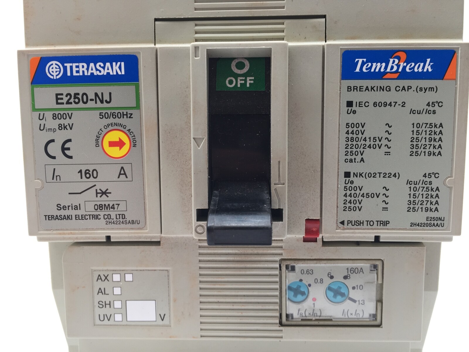 TERASAKI TemBreak 2 E250-NJ Circuit Breaker 160A 3P 19kA at 415V