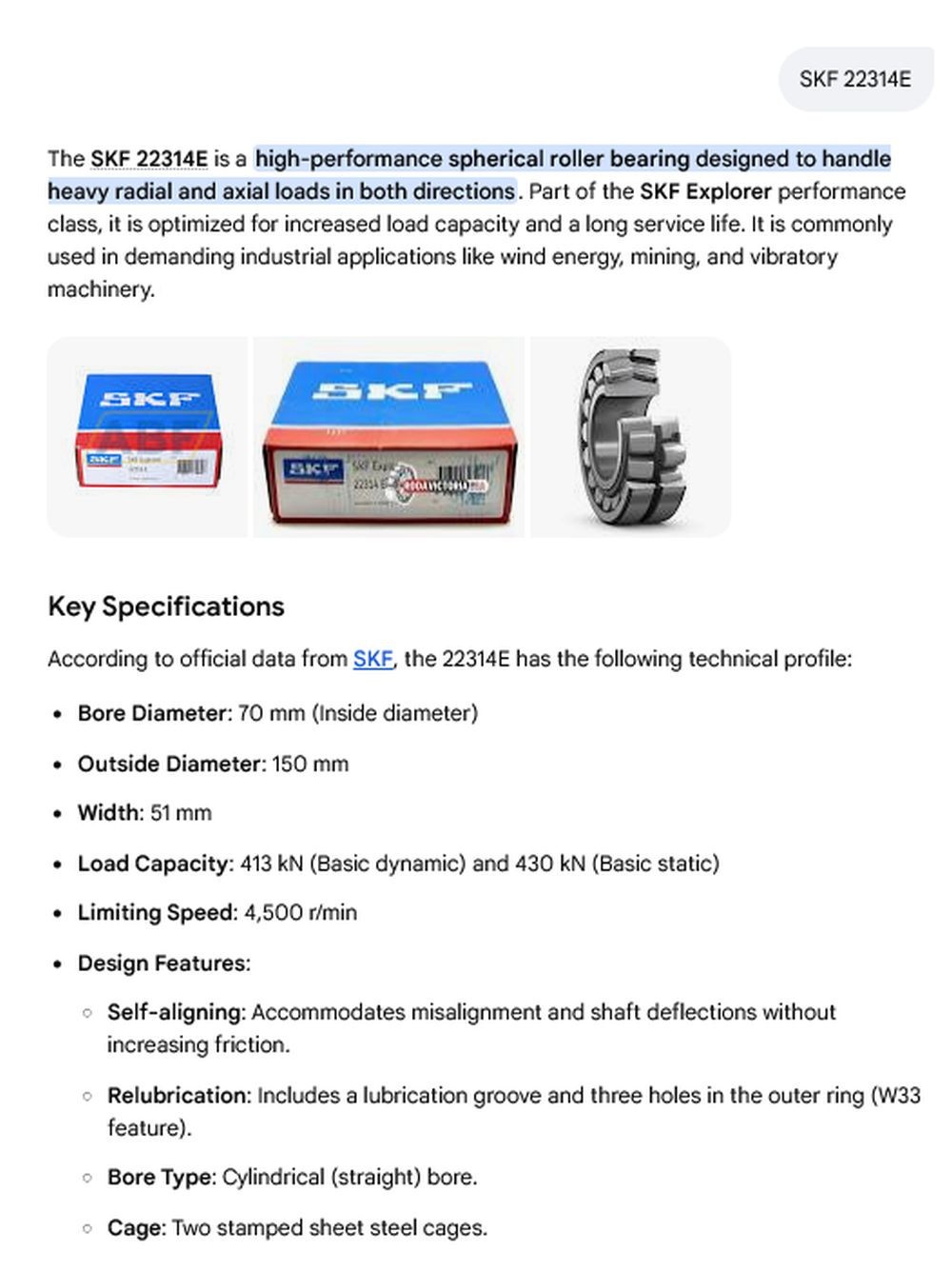 1 NEW SKF 22314E 70X150X51mm SHPERICAL ROLLER BEARING NIB ***MAKE OFFER***