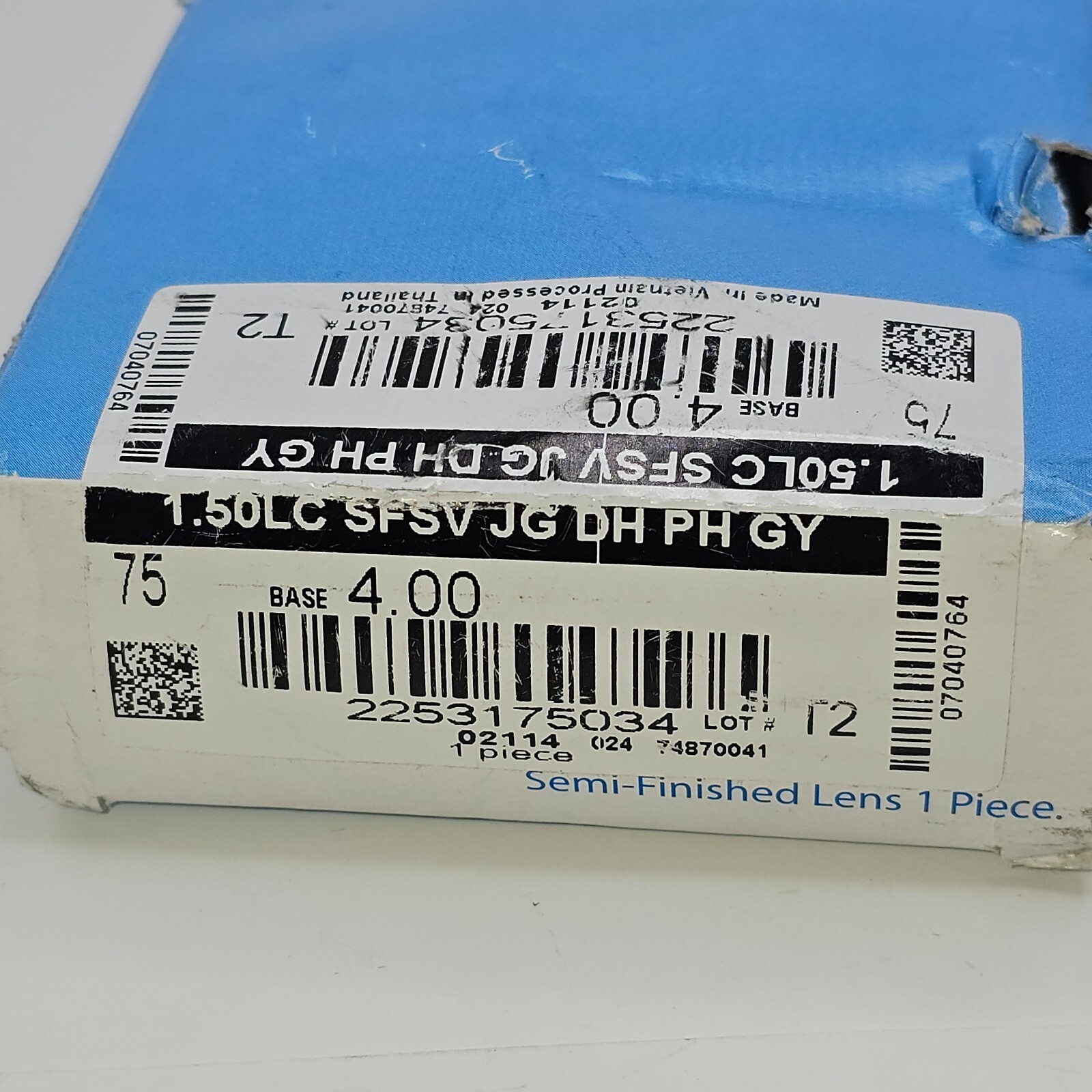 Semi Finished Lens 1.50LC SFSV JG DH PH GY 4.00 Base