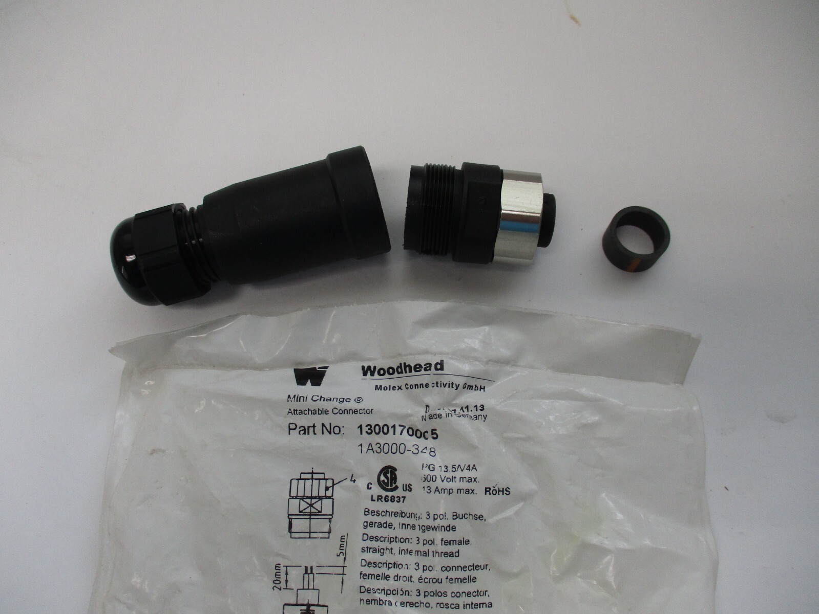 WOODHEAD 1A3000-348, MOLEX CONNECTIVITY GMBH, PG 13.5/V4A 600V 13AMP CONNECTOR