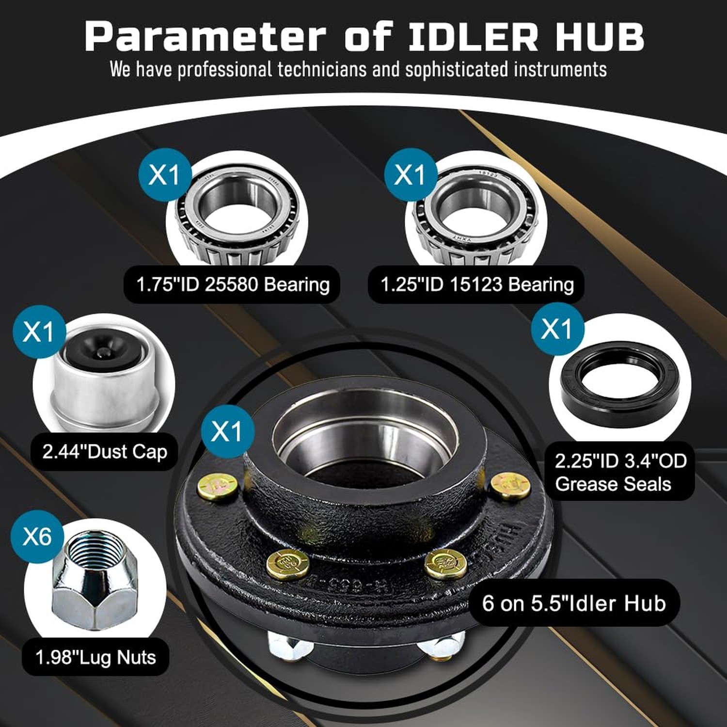 6 on 5.5 Trailer Idler Hub Kits,Trailer Hub for 6000 lbs Axle 25580/15123 Bea…